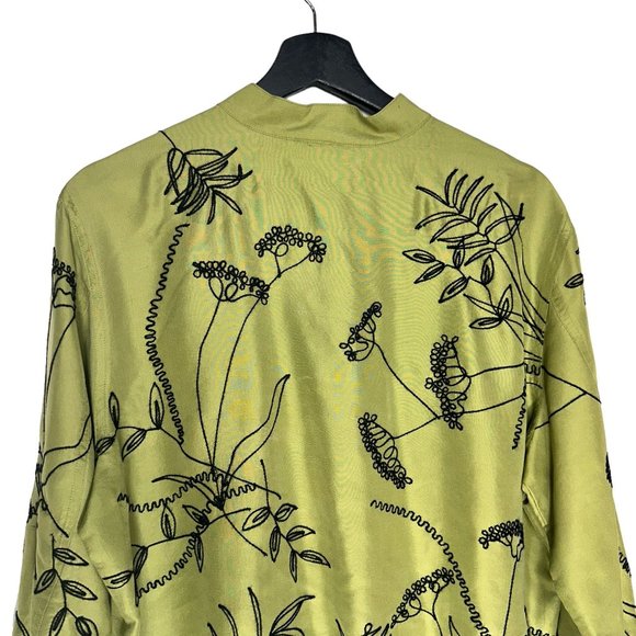 Nancy Bolen City Girl Green Silk Floral Embroidered Long Sleeve Blouse L - Picture 6 of 7